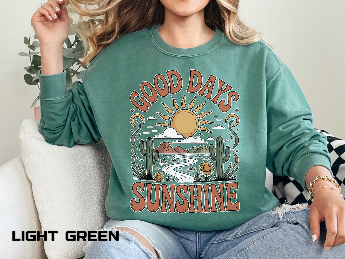Good Days Sunshine Comfort Colors Sweatshirt, Retro Desert Landscape Crewneck, Positive Vibes Western Aesthetic Gift