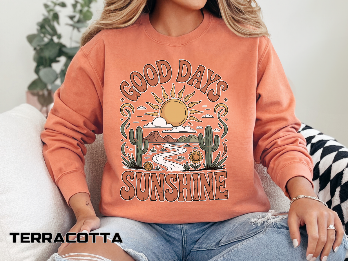 Good Days Sunshine Comfort Colors Sweatshirt, Retro Desert Landscape Crewneck, Positive Vibes Western Aesthetic Gift