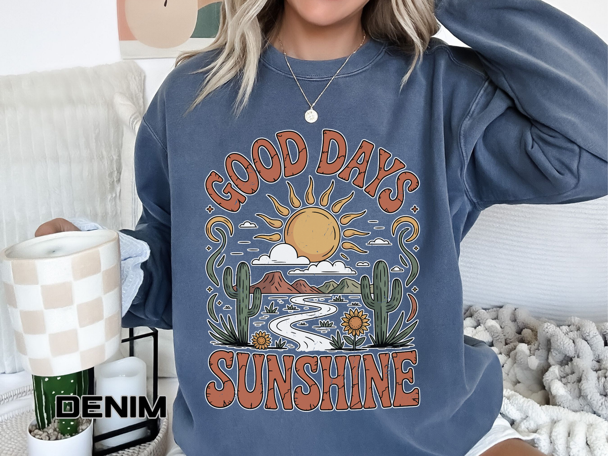Good Days Sunshine Comfort Colors Sweatshirt, Retro Desert Landscape Crewneck, Positive Vibes Western Aesthetic Gift
