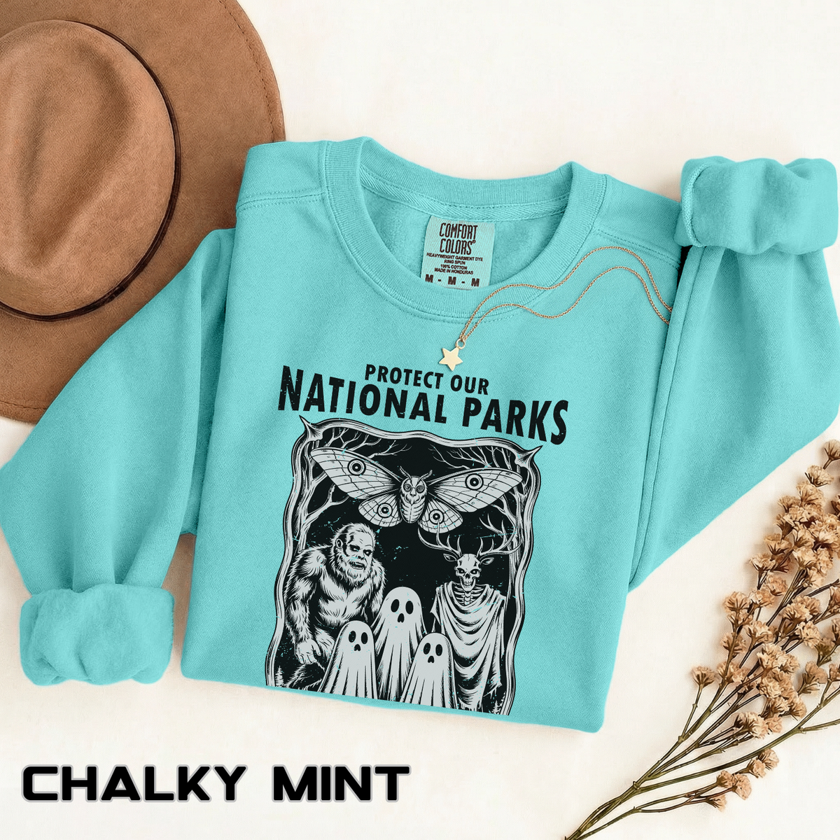 Protect Our National Parks Comfort Colors Sweatshirt, Gothic Nature Lover Crewneck, Cryptid Halloween Outdoor Adventure Gift
