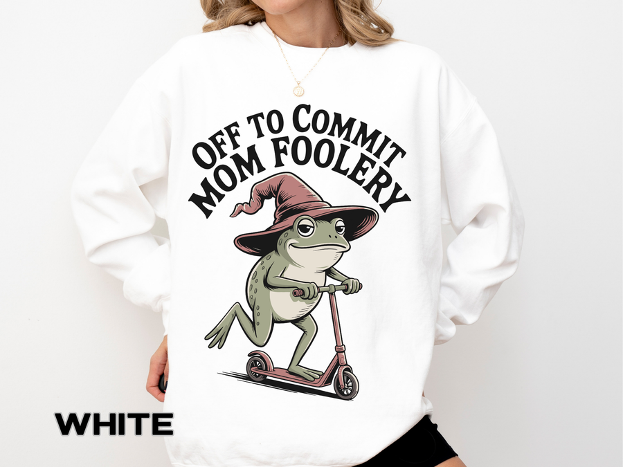 Funny Mom Frog Comfort Colors Sweatshirt, Off To Commit Mom Foolery Crewneck, Frog Lover Mom Gift, Cute Cottagecore Sweatshirt