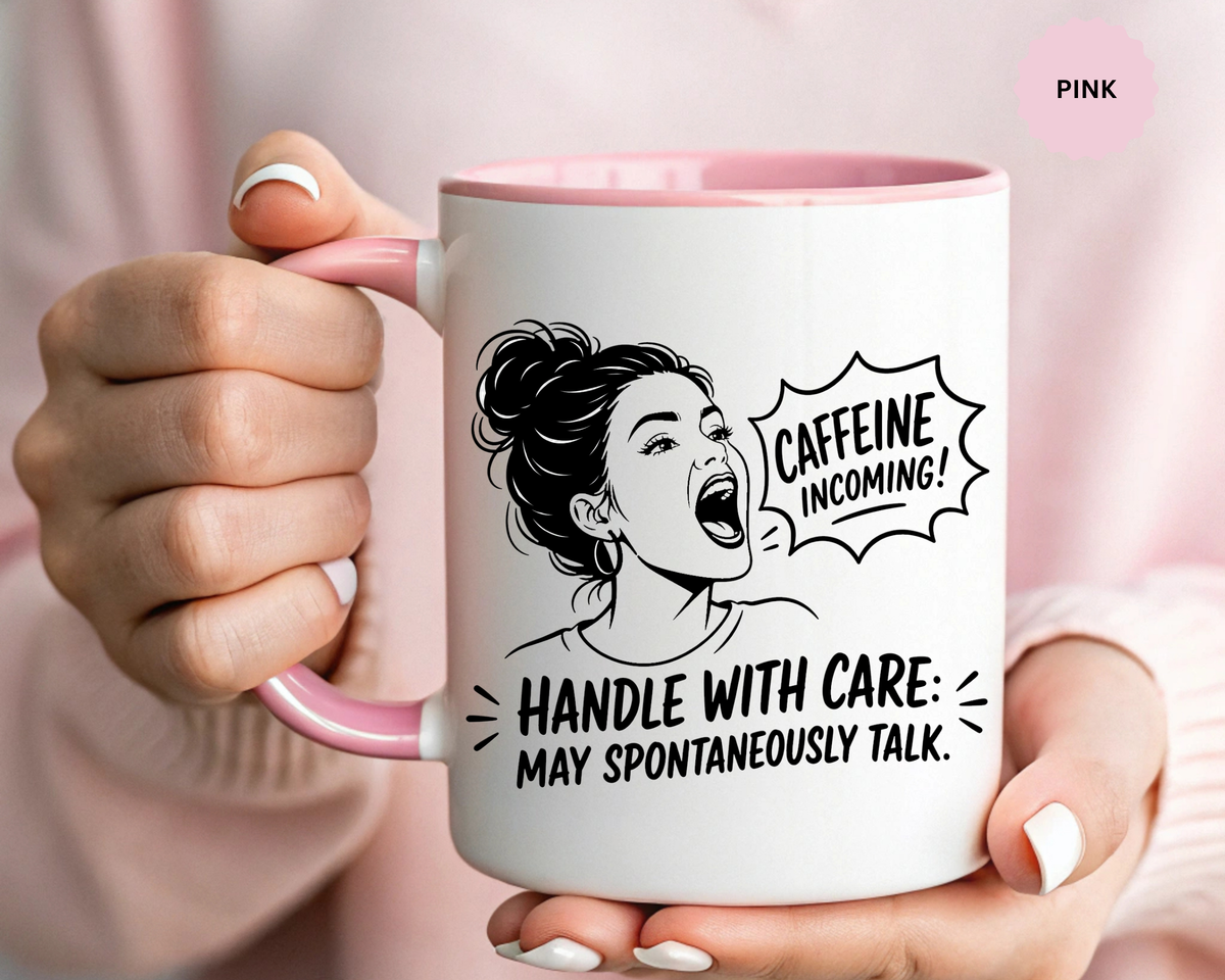 Funny Coffee Lover Mug, Caffeine Incoming Coffee Cup, Handle With Care Mug, Funny Coworker Gift, Office Humor Mug for Women