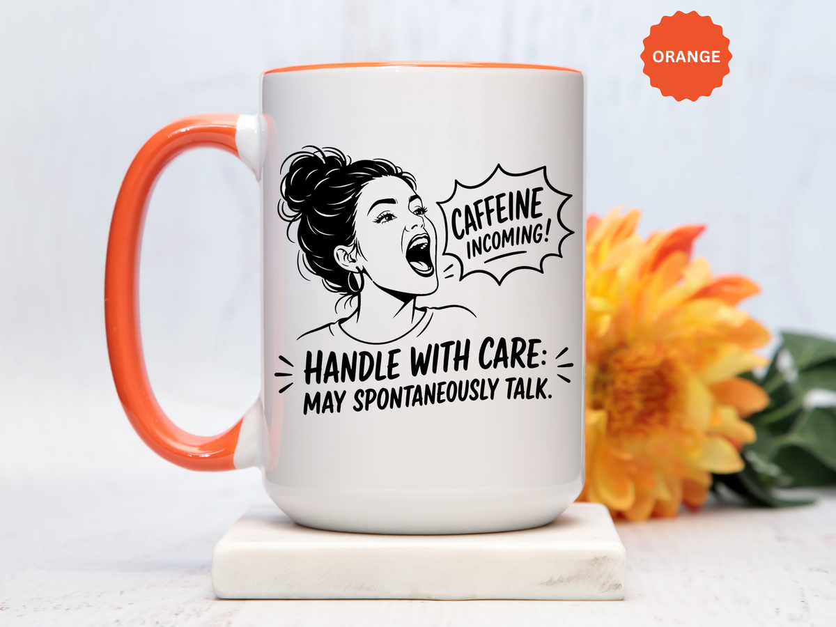 Funny Coffee Lover Mug, Caffeine Incoming Coffee Cup, Handle With Care Mug, Funny Coworker Gift, Office Humor Mug for Women