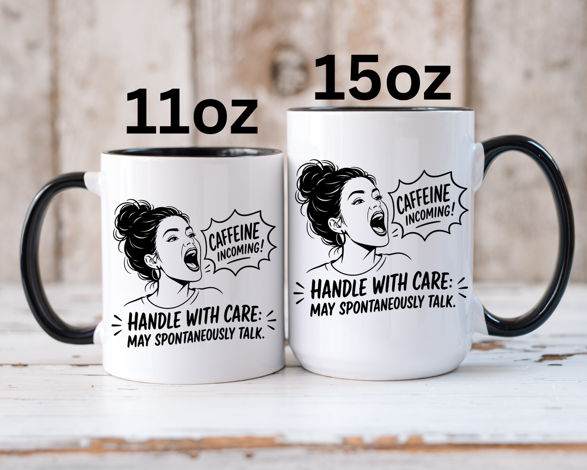 Funny Coffee Lover Mug, Caffeine Incoming Coffee Cup, Handle With Care Mug, Funny Coworker Gift, Office Humor Mug for Women