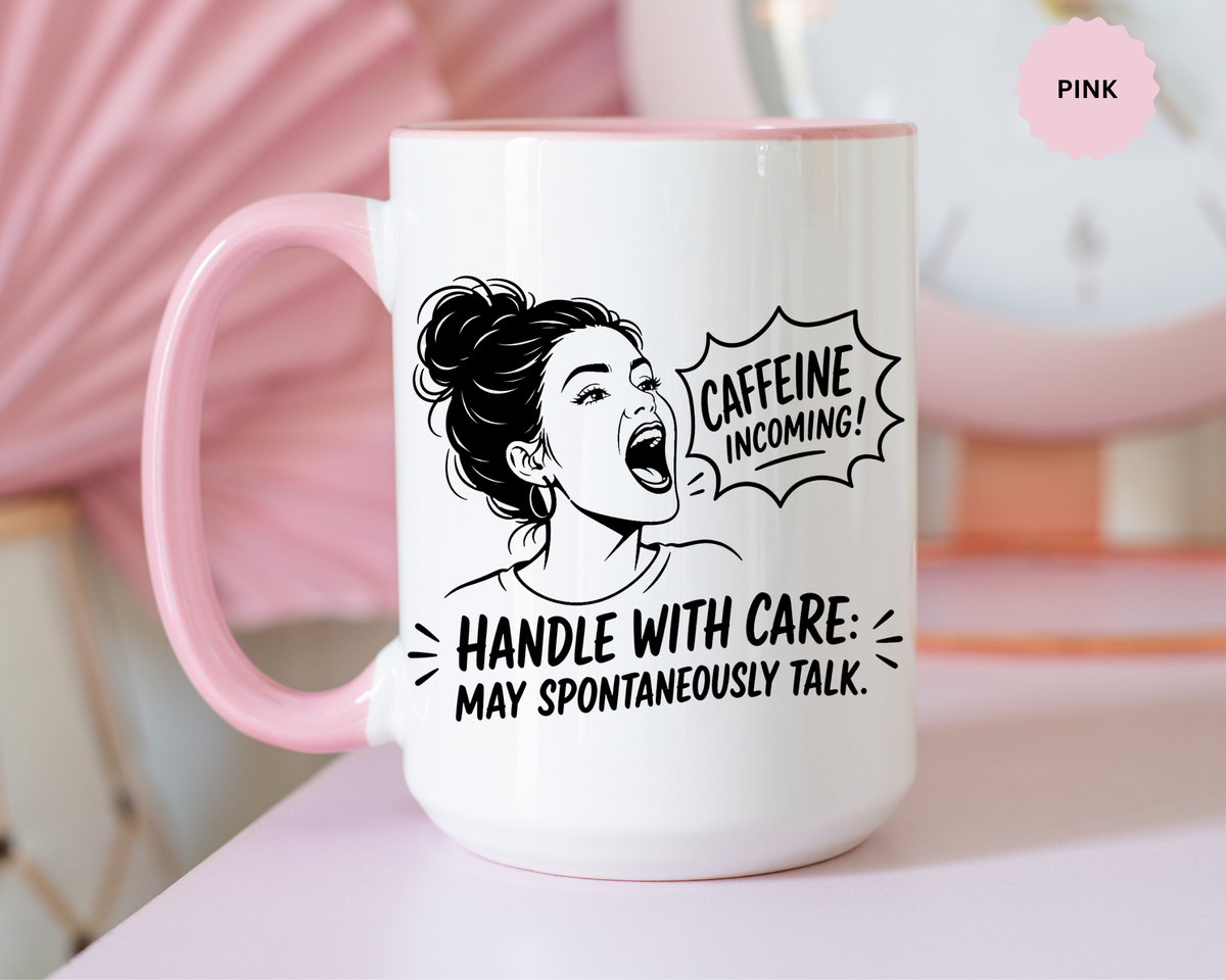 Funny Coffee Lover Mug, Caffeine Incoming Coffee Cup, Handle With Care Mug, Funny Coworker Gift, Office Humor Mug for Women