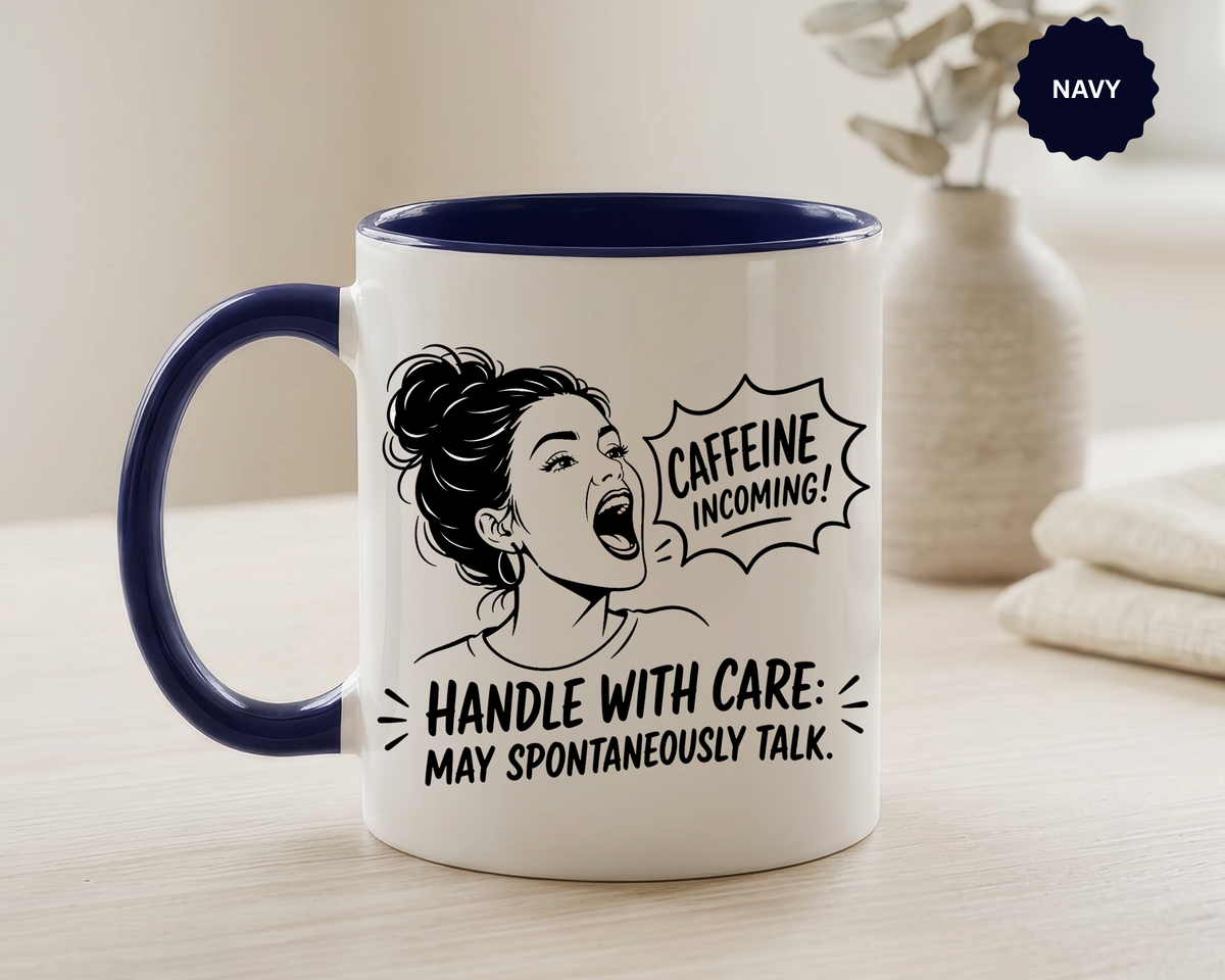 Funny Coffee Lover Mug, Caffeine Incoming Coffee Cup, Handle With Care Mug, Funny Coworker Gift, Office Humor Mug for Women