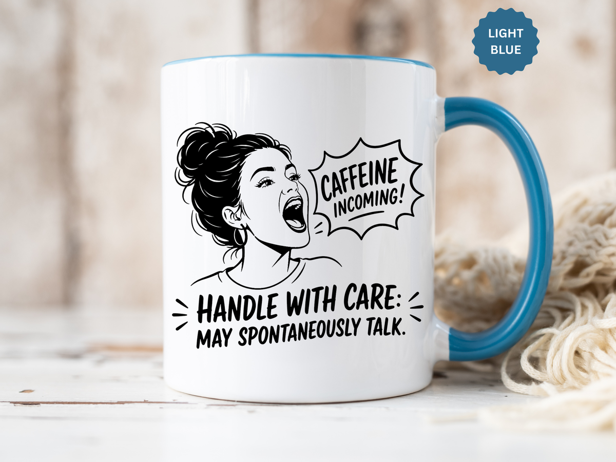 Funny Coffee Lover Mug, Caffeine Incoming Coffee Cup, Handle With Care Mug, Funny Coworker Gift, Office Humor Mug for Women