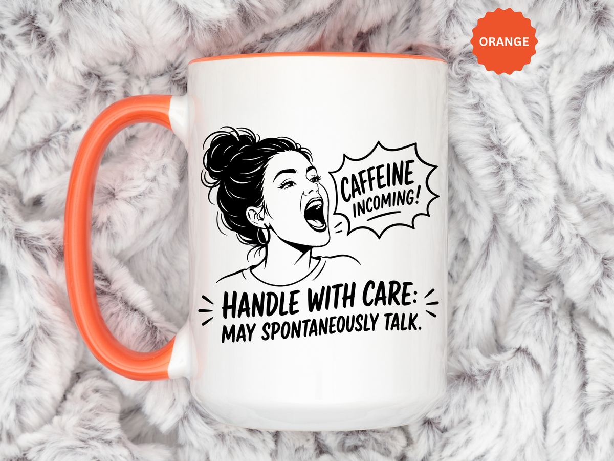 Funny Coffee Lover Mug, Caffeine Incoming Coffee Cup, Handle With Care Mug, Funny Coworker Gift, Office Humor Mug for Women