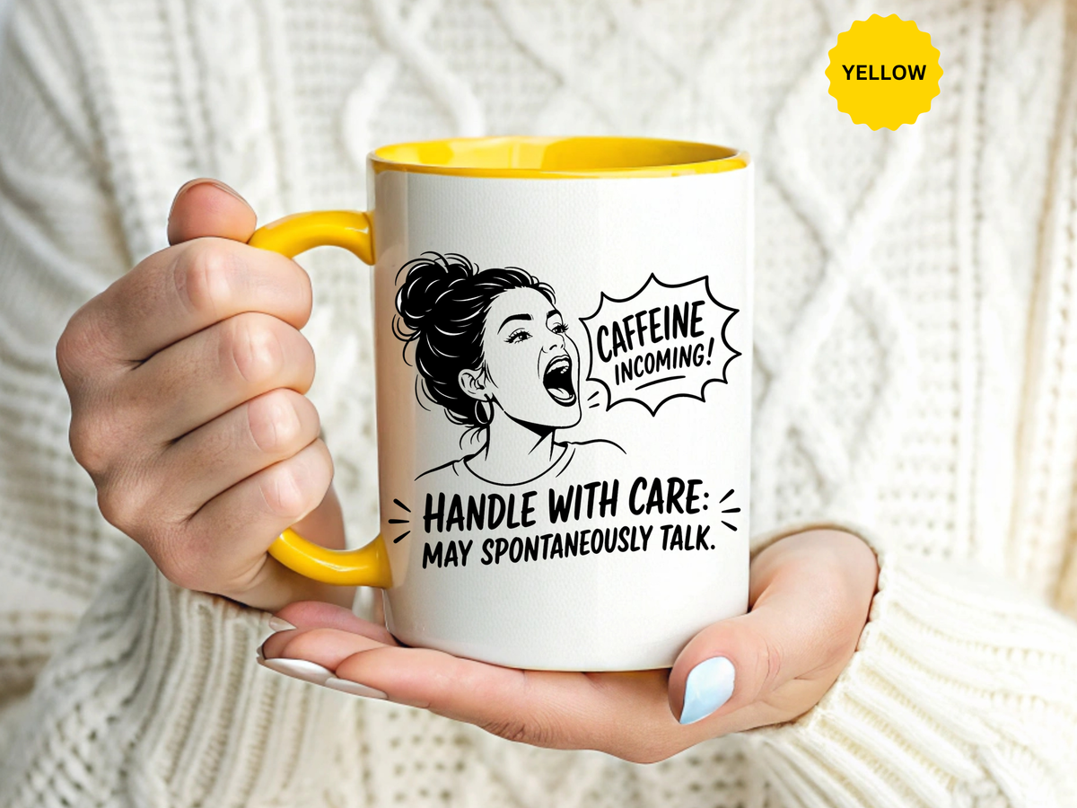 Funny Coffee Lover Mug, Caffeine Incoming Coffee Cup, Handle With Care Mug, Funny Coworker Gift, Office Humor Mug for Women