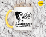 Funny Coffee Lover Mug, Caffeine Incoming Coffee Cup, Handle With Care Mug, Funny Coworker Gift, Office Humor Mug for Women