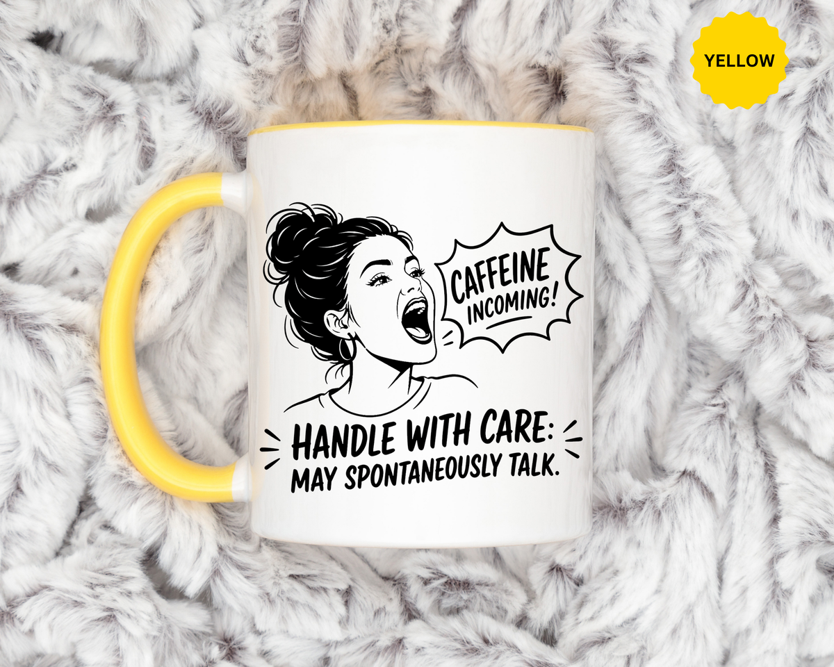 Funny Coffee Lover Mug, Caffeine Incoming Coffee Cup, Handle With Care Mug, Funny Coworker Gift, Office Humor Mug for Women