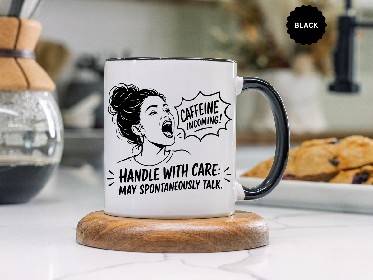 Funny Coffee Lover Mug, Caffeine Incoming Coffee Cup, Handle With Care Mug, Funny Coworker Gift, Office Humor Mug for Women
