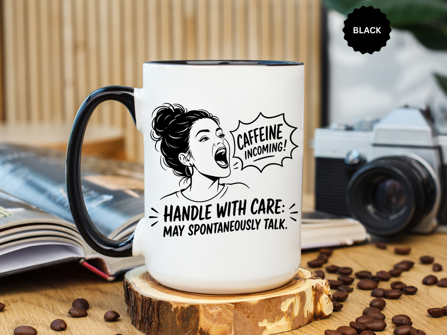 Funny Coffee Lover Mug, Caffeine Incoming Coffee Cup, Handle With Care Mug, Funny Coworker Gift, Office Humor Mug for Women