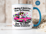 Funny Unicorn Coffee Mug, Making My Quiet Exit From The Nonsense Mug, Sarcastic Unicorn Gift, Chaos Creature Coffee Cup, Funny Coworker Mug