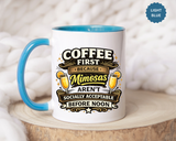 Coffee First Mimosa Later Mug, Funny Brunch Coffee Mug, Mimosa Lover Gift, Weekend Coffee Cup, Funny Drinking Humor Mug