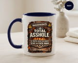 Funny Adult Humor Mug, Warning Total Asshole Coffee Mug, Sarcastic Gift for Men, Offensive Humor Cup, Funny Friend Gift