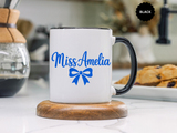 Personalized Teacher Name Mug, Custom Teacher Coffee Mug with Bow Design, Teacher Appreciation Gift, Classroom Desk Mug for Educators