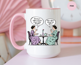 Funny Coffee Lovers Mug, Running on Caffeine and Pure Sarcasm Mug, Vintage Tea Party Coffee Cup, Best Friend Coffee Gift