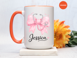 Personalized Nurse Mug, Custom Nurse Name Coffee Mug, Pink Stethoscope Gift, RN Appreciation Gift, Nurse Graduation Cup