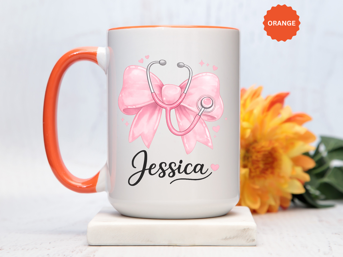 Personalized Nurse Mug, Custom Nurse Name Coffee Mug, Pink Stethoscope Gift, RN Appreciation Gift, Nurse Graduation Cup