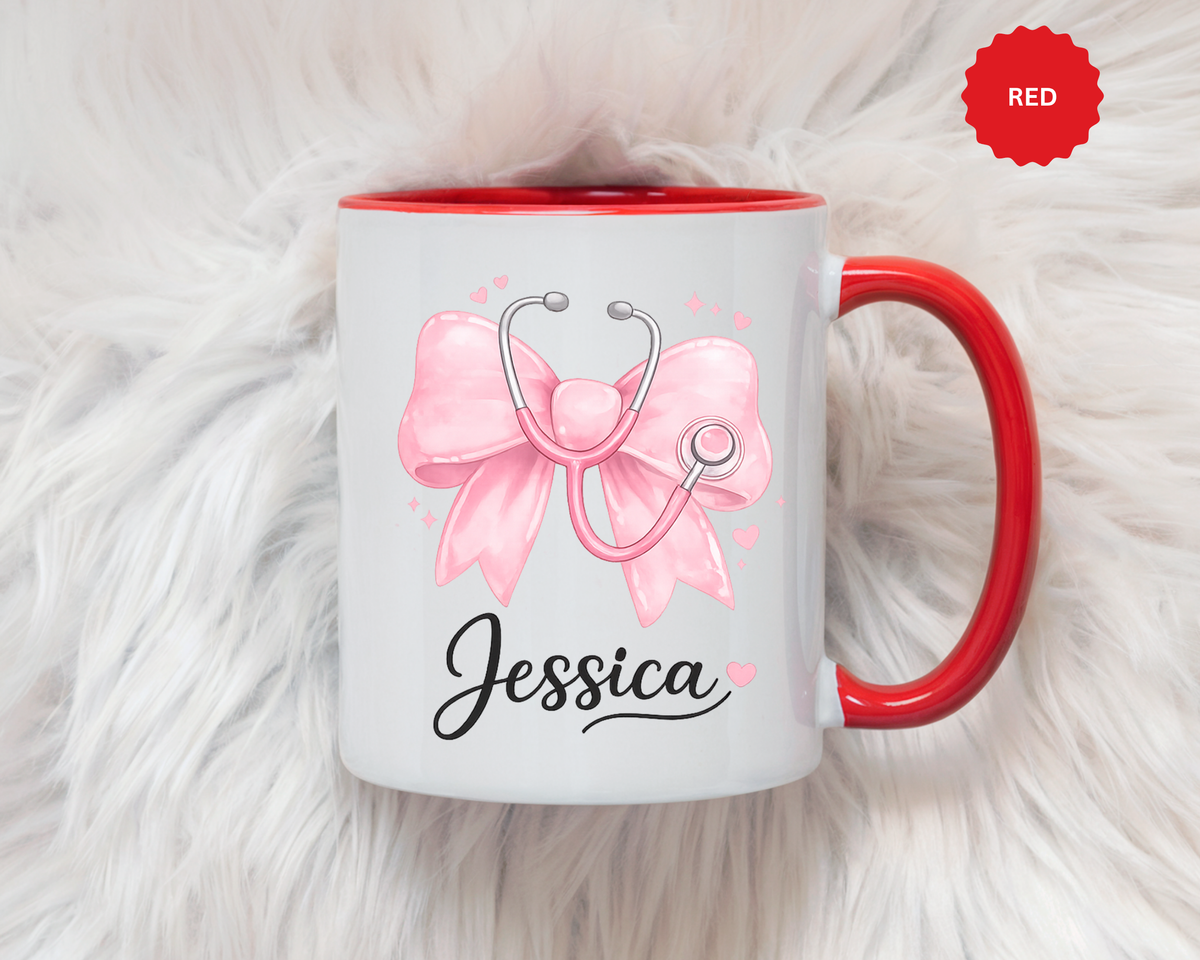 Personalized Nurse Mug, Custom Nurse Name Coffee Mug, Pink Stethoscope Gift, RN Appreciation Gift, Nurse Graduation Cup