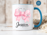 Personalized Nurse Mug, Custom Nurse Name Coffee Mug, Pink Stethoscope Gift, RN Appreciation Gift, Nurse Graduation Cup