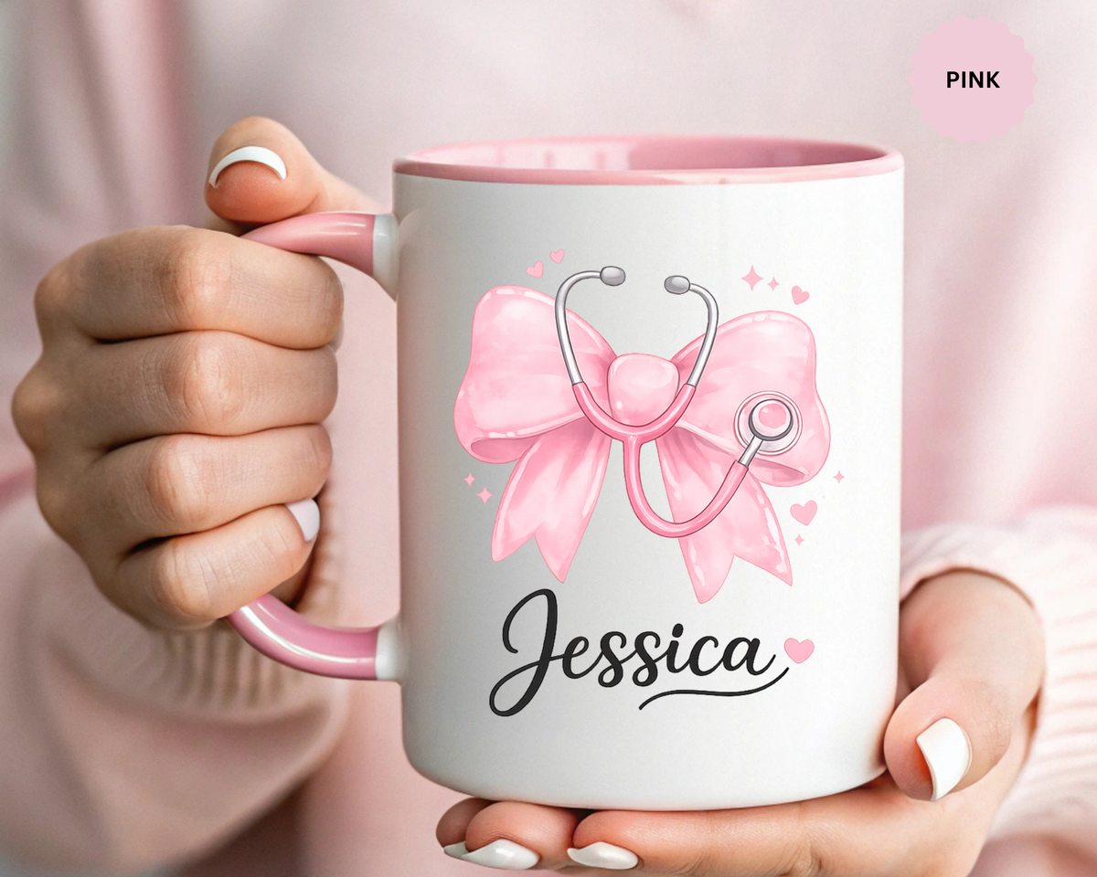 Personalized Nurse Mug, Custom Nurse Name Coffee Mug, Pink Stethoscope Gift, RN Appreciation Gift, Nurse Graduation Cup