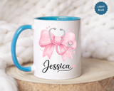 Personalized Nurse Mug, Custom Nurse Name Coffee Mug, Pink Stethoscope Gift, RN Appreciation Gift, Nurse Graduation Cup