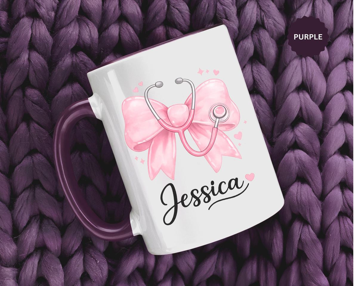 Personalized Nurse Mug, Custom Nurse Name Coffee Mug, Pink Stethoscope Gift, RN Appreciation Gift, Nurse Graduation Cup
