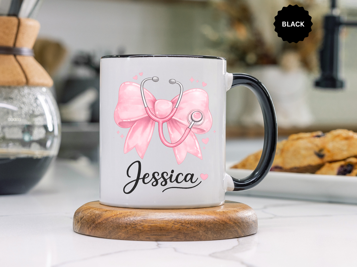 Personalized Nurse Mug, Custom Nurse Name Coffee Mug, Pink Stethoscope Gift, RN Appreciation Gift, Nurse Graduation Cup