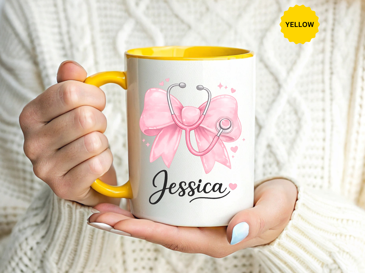 Personalized Nurse Mug, Custom Nurse Name Coffee Mug, Pink Stethoscope Gift, RN Appreciation Gift, Nurse Graduation Cup