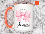 Personalized Nurse Mug, Custom Nurse Name Coffee Mug, Pink Stethoscope Gift, RN Appreciation Gift, Nurse Graduation Cup