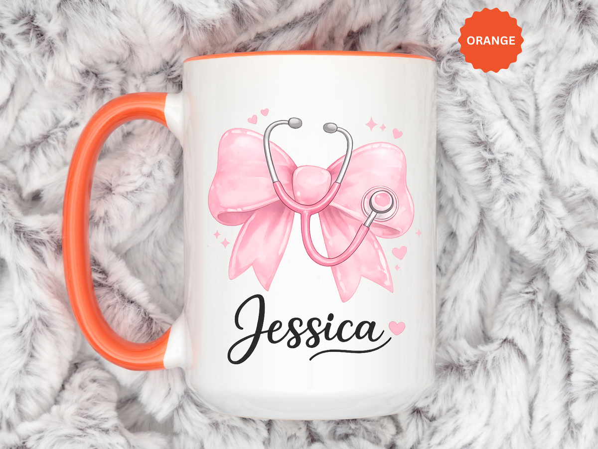 Personalized Nurse Mug, Custom Nurse Name Coffee Mug, Pink Stethoscope Gift, RN Appreciation Gift, Nurse Graduation Cup
