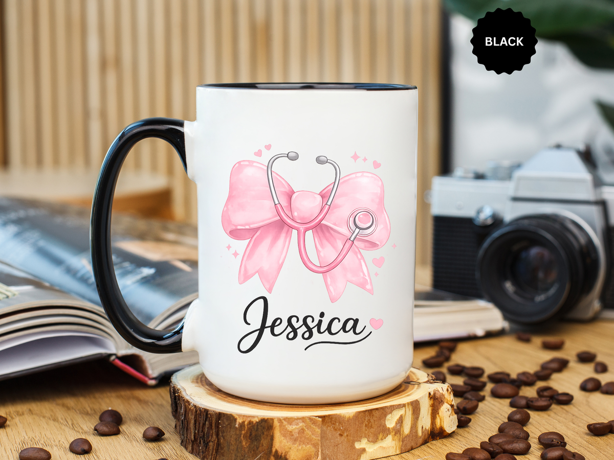 Personalized Nurse Mug, Custom Nurse Name Coffee Mug, Pink Stethoscope Gift, RN Appreciation Gift, Nurse Graduation Cup