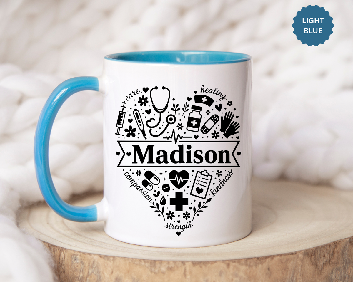 Personalized Nurse Coffee Mug, Custom Nurse Name Gift, RN Appreciation Mug, Nursing Graduation Gift, Healthcare Worker Coffee Cup