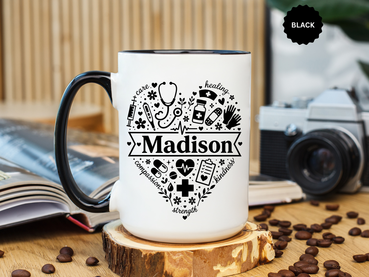 Personalized Nurse Coffee Mug, Custom Nurse Name Gift, RN Appreciation Mug, Nursing Graduation Gift, Healthcare Worker Coffee Cup