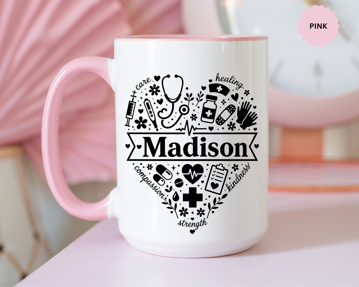 Personalized Nurse Coffee Mug, Custom Nurse Name Gift, RN Appreciation Mug, Nursing Graduation Gift, Healthcare Worker Coffee Cup