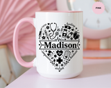 Personalized Nurse Coffee Mug, Custom Nurse Name Gift, RN Appreciation Mug, Nursing Graduation Gift, Healthcare Worker Coffee Cup