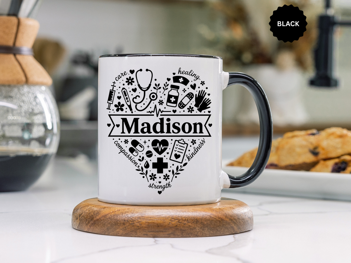 Personalized Nurse Coffee Mug, Custom Nurse Name Gift, RN Appreciation Mug, Nursing Graduation Gift, Healthcare Worker Coffee Cup