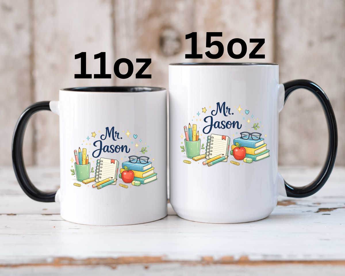 Personalized Teacher Mug, Custom Teacher Name Coffee Mug, Teacher Appreciation Gift, Classroom Teacher Gift, End of Year Present