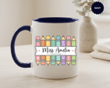 Personalized Teacher Pencil Mug, Custom Teacher Name Coffee Mug, Teacher Appreciation Gift, Back to School Teacher Cup