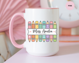 Personalized Teacher Pencil Mug, Custom Teacher Name Coffee Mug, Teacher Appreciation Gift, Back to School Teacher Cup