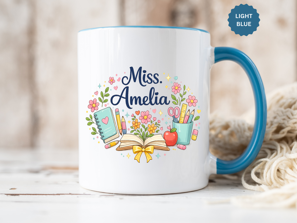 Personalized Teacher Coffee Mug, Custom Teacher Name Gift, Floral Teacher Mug, Teacher Appreciation Present, Classroom Gift