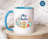 Personalized Teacher Coffee Mug, Custom Teacher Name Gift, Floral Teacher Mug, Teacher Appreciation Present, Classroom Gift
