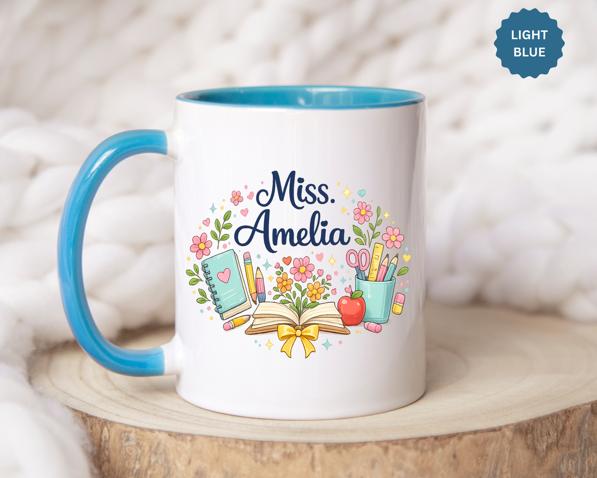 Personalized Teacher Coffee Mug, Custom Teacher Name Gift, Floral Teacher Mug, Teacher Appreciation Present, Classroom Gift