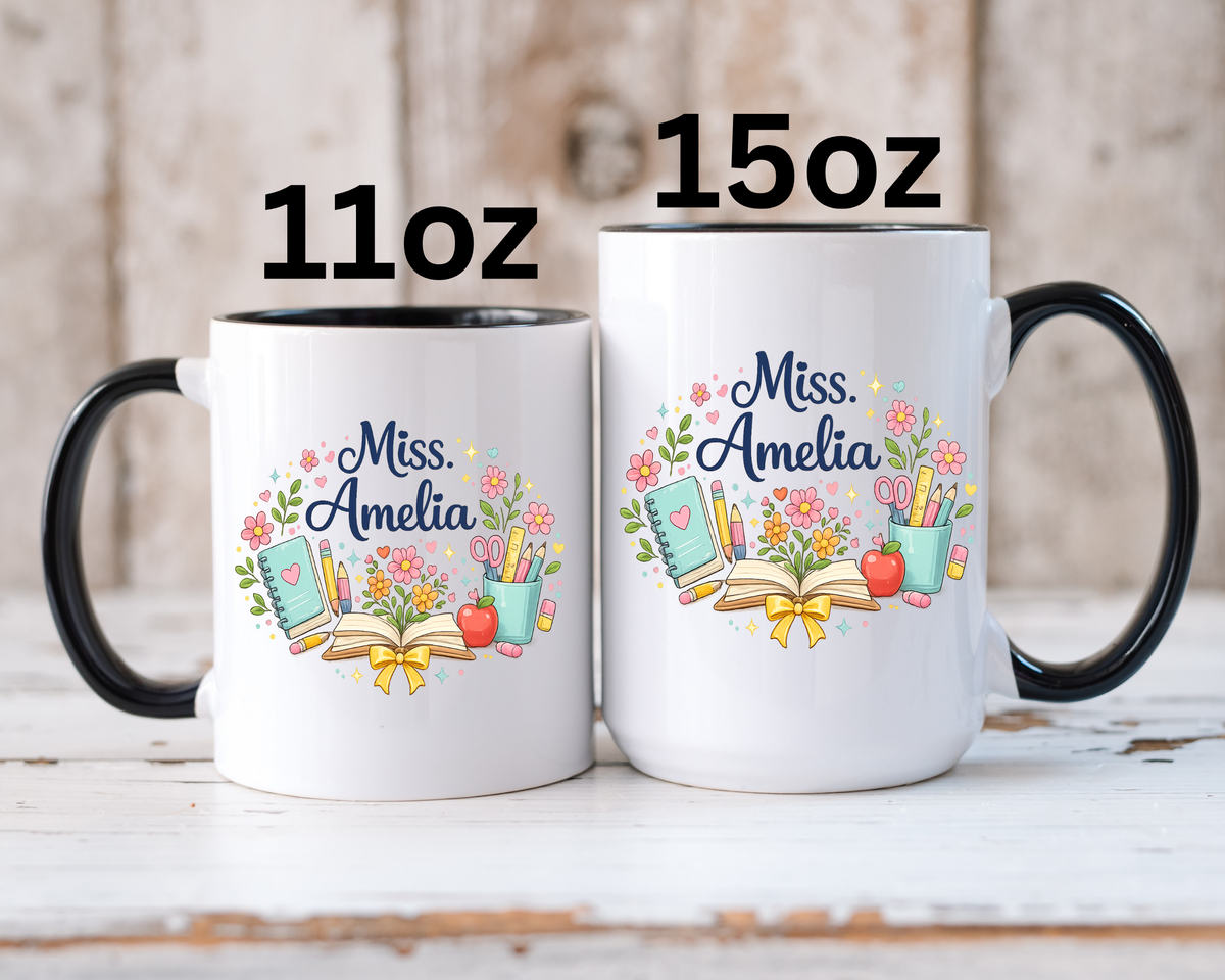 Personalized Teacher Coffee Mug, Custom Teacher Name Gift, Floral Teacher Mug, Teacher Appreciation Present, Classroom Gift
