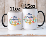Personalized Teacher Coffee Mug, Custom Teacher Name Gift, Floral Teacher Mug, Teacher Appreciation Present, Classroom Gift