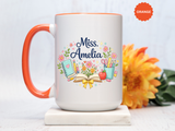 Personalized Teacher Coffee Mug, Custom Teacher Name Gift, Floral Teacher Mug, Teacher Appreciation Present, Classroom Gift