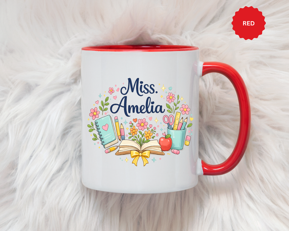 Personalized Teacher Coffee Mug, Custom Teacher Name Gift, Floral Teacher Mug, Teacher Appreciation Present, Classroom Gift