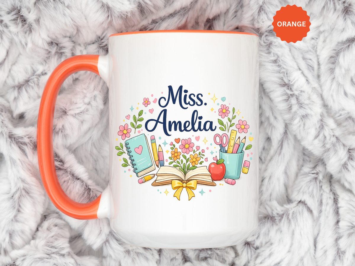 Personalized Teacher Coffee Mug, Custom Teacher Name Gift, Floral Teacher Mug, Teacher Appreciation Present, Classroom Gift
